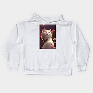 Anime White Cat Surrounded by Pink Flowers Kids Hoodie